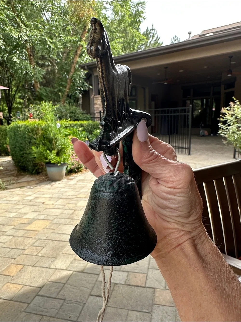 Cast Iron Horse Wall Bell in Gold and Dark Green